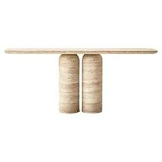 two round wooden pedestals on top of each other in front of a white background