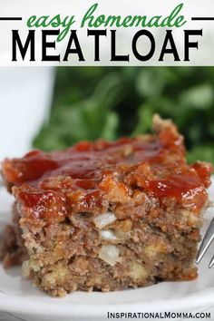 meatloaf on a white plate with a fork