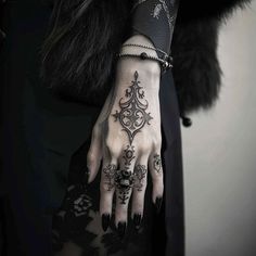 Hand Tattoos For Women Tattoo Art Collection Under Hand Tattoo, Hand And Forearm Tattoo Women, Black Work Hand Tattoo, Womens Hand Tattoos Ideas, Delicate Hand Tattoo, Wiccan Tattoos For Women, Dnd Tattoo Designs, Tight Tattoos For Women, Delicate Hand Tattoos For Women