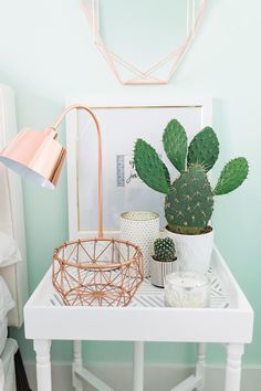 three photos of various plants and decorations on a table