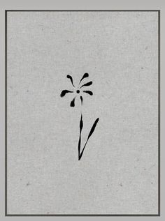 a black and white drawing of a flower in a square frame on a gray background