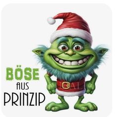 a cartoon character wearing a santa hat and holding a sign that says bosse aus primip