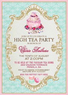 a pink and gold tea party flyer