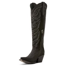 Endlessly wearable and effortlessly stylish, this tall boot looks just as good with jeans and a sweater as it does with dresses and skirts. Bonus: StretchFit allows it to fit a wide range of calves. Laramie StretchFit Western Boot | Product Features : 0 : ATS® technology provides ergonomic support on uneven terrain, 1 : StretchFit panels under the pull tabs give an additional inch to fit a wide range of calves, 2 : Hand-nailed vegetable-tanned leather sole is supremely durable, 3 : Resoleable Go Fitted Leather-lined Boots For Fall, Fitted Leather Lined Boots For Fall, Fitted Leather Lining Boots For Fall, Western Heeled Boots With Suede Lining, Western Style Fitted Heeled Boots In Calf Leather, Leather Boots With Suede Lining For Rodeo, Leather Heeled Boots For Rodeo In Fall, Fitted Leather Boots With Suede Lining, Western Leather Heeled Boots With Suede Lining