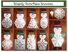 snowmen made out of paper are shown in different stages of making the snowman