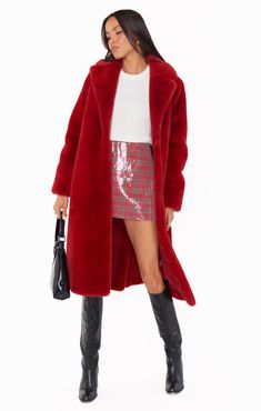 Check out Miss Tiffy Fur Jacket. Get $10 off + free shipping with Club Mumu. Trendy Long Coat With Faux Fur Lining, Trendy Long Fur Coat With Faux Fur Lining, Glamorous Faux Fur Trim Coat For Fall, Trendy Long Faux Fur Coat, Red Faux Fur Coat For Fall, Red Fur Coat With Faux Fur Trim For Fall, Red Fur Coat With Faux Fur Trim For Winter, Red Winter Fur Coat With Faux Fur Trim, Glamorous Faux Fur Outerwear With Faux Fur Lining