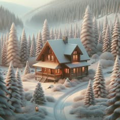 Cozy Cabin Escape Paint By Color Cognitive Processes, Winter Prints, Cabin In The Mountains, Warm Browns, Winter Images, Snowy Landscape, Winter Scenery, Diamond Paintings, Forest Theme