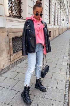 Women Fashion Inspiration, Moto Jacket Outfit, Style Inspiration Casual, Chic Fall Outfits, Fall Outfit Ideas, Leather Jacket Outfits, Trendy Fall Outfits, Causual Outfits, Trendy Fall