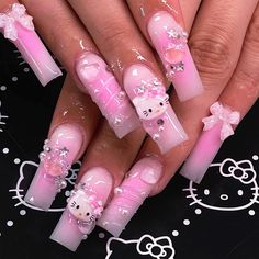 PRICES MAY VARY. 【Package Include】: You will get 24Pcs pink coffin nails in 12 sizes, 1 piece mini nail file, Suggest: The durability of jelly gum is limited, I suggest you use your own glue. Nail adhesive tabs are better for temporary task, easy to remove and more friendly to natural nails. 【Health and Durable】: Our pink press on nails are made of healthy ABS material, no irritating smell, higher gloss, not easy to break, and will not harm the human body or nails, and can be used with confidenc Paznokcie Hello Kitty, Hello Kitty Nail, Acrylic Nail Supplies, Kitty Nail, Pink Coffin, Nail Gems, Star Nail, Nails Press, Hello Kitty Nails