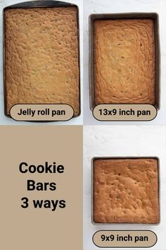 four different types of baked goods are shown in the same box and labeled with instructions