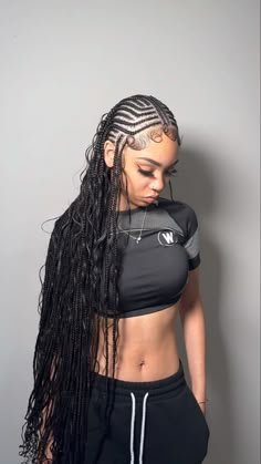 Long Boho Fulani tribal braids Half Fulani Braids, Half Knotless Braids, Knotless Braids Hairstyles Ideas, Freestyle Fulani, Boho Fulani Braids, Braids Hairstyles Ideas, Knotless Braids Hairstyles