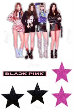 the blackpink stickers are shown in three different colors and sizes, with stars on