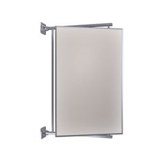 an image of a bathroom mirror that is on the side of a white wall and has a metal frame around it