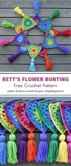 crochet pattern for a flower bunting with tassels