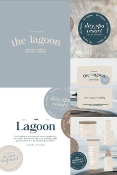 the logos and packaging design for lagoon, an organic spa resort in california