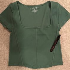 Short Sleeve Squares Neck Soft Ribbed Top Green Ribbed Fitted Crop Top, Fitted Green Ribbed Top, Green Ribbed Scoop Neck Top, Tops Short Sleeve, Ribbed Top, Square Neck, Short Sleeves Tops, Tops & Tees, Womens Tops