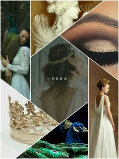 a collage of photos with the words hera written in white and gold on it