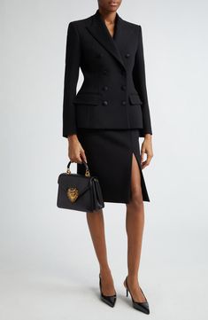 Dolce&Gabbana Turlington Double Breasted Wool Blend Blazer | Nordstrom Tailored Skirt Suits For Women, Women Double Breasted Suit, Business Attire Skirt, Double Breasted Blazer Outfit Women, Blazers Outfits, Pencil Skirt Suit, Blazer And Skirt Set, Tailored Skirt, Blazer Outfits For Women