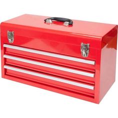 a red tool box sitting on top of a white background