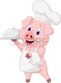 cartoon pig chef holding a silver platter