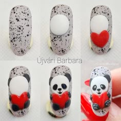 Panda Nail Art, Valentines Nail Art Designs, Animal Nail Art, Art Deco Nails, 2023 Nails, Valentine Nail Art, Nail Drawing, Nails Art Designs, Nail Art For Beginners