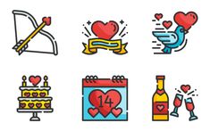 the icons for valentine's day are drawn in different colors and shapes, including hearts