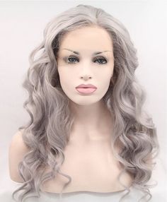 Grey Wavy Wig | NubianPrincessHairShop.com Platinum Wigs, Grey Hair Wig, Celebrity Wigs, Cheap Wigs, Long Curly Wig, Grey Wig, Synthetic Lace Wigs, Body Wave Wig, Wigs Online