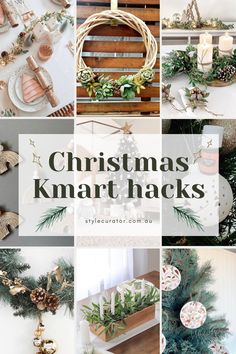 christmas knark hacks collage with pine cones and greenery