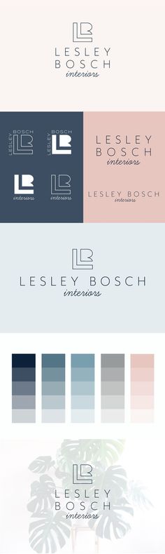 the logo design for an interior and furniture store is shown in three different colors, including blue