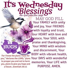 a poster with the words it's wednesday, blessing and a bird sitting on top of