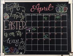 a chalk board with an easter calendar on it