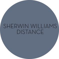 the words shewin williams distance in black on a blue circle with an orange and white background