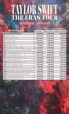 the poster for taylor swift's concert at warraw, poland on august 1