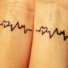 two wrist tattoos with heartbeats on them