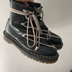 Size 12 Comes With Both Sets Of Laces No Og Box But I Have A Dark Shadow Converse Box That They Will Be Shipped In Message With Questions Refer To Photos For Condition Price Is Negotiable Rick Owens Dr Marten, Doc Marten Rick Owen, Rick Owens Shoes Boots, Rick Owens Chunky Laces, Rick Owens Cargobasket, Rick Owens Geobasket, Rick Owens Shoes, Rick Owens, Dr. Martens