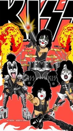 the kiss band with their guitars and drums