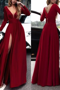 Prom Dresses With Sleeves Long, School Dance Dresses, Winter Formal Dresses, Floor Length Prom Dresses, Leg Split, Fashion School, Long Sleeve Prom, Long Sleeve Dress Formal, Long Sleeve Evening Dresses