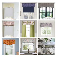 several different types of kitchen curtains and valances