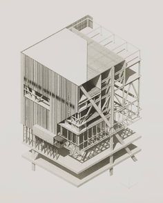 an architectural drawing of a building that is made out of metal bars and steel beams