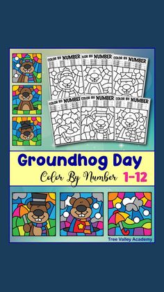 the groundhog day color by number activity is shown with pictures of bears and numbers