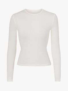 Basic Tops Long Sleeve, Clothes Essentials, Single Clothes, Jersey Long Sleeve, White Long Sleeve Shirt, Basic Long Sleeve, Basic Shirts, Basic Outfits, Dream Clothes