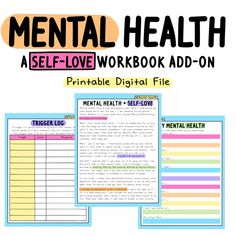 mental health worksheet with the text, aself love workbook add - on