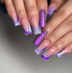 Purple And White Nails, Wave Nails, Green Acrylic Nails, Acrylic Toe Nails, Long Acrylic Nail Designs, Square Nail Designs, Fancy Nails Designs