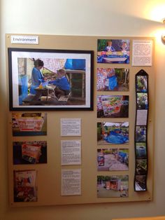 a bulletin board with pictures and information on it