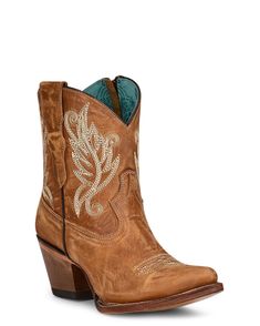 Women's Western Stitching Short Boots – Skip's Western Outfitters Colored Boots, Golden Embroidery, Womens Cowgirl Boots, Boot Barn, Western Booties, Embroidered Leather, Rounded Toe Boots, Cowboy Boots Women, Heel Caps