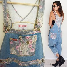 Diy Overalls, Jean Upcycle, Remake Clothes, Flower Patchwork, Diy Clothes Patterns, Denim Crafts Diy, Overalls Fashion, Shabby Chic Clothes, Vintage Overalls