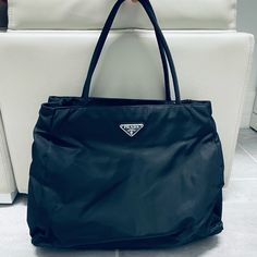 No Smell, No Scratches, No Stains. Great As New. Lightweight. Black Nylon. Designer Nylon Bag With Double Handle, Designer Nylon Bags With Double Handle, Designer Nylon Bags For Shopping, Designer Black Nylon Bag, Luxury Nylon Shopping Bag, Black Designer Nylon Bag, Designer Everyday Nylon Bag, Galaxy Stuff, Prada Bags