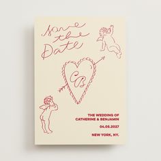 a wedding card with an image of a heart and the words save the date on it