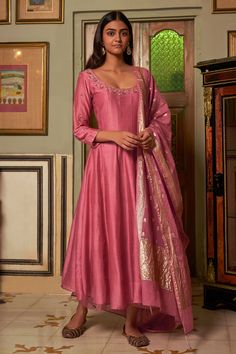 Sheer Pant, Banarasi Fabric, Onion Pink, Pink Anarkali, Sheer Pants, Dresses Traditional, Indian Dresses Traditional, Ready To Wear Saree