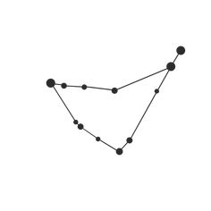 a black and white drawing of a triangle with dots on it's side, in the shape of a line